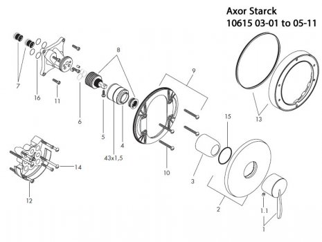 Hansgrohe Axor Starck single lever shower (10615000) spares breakdown diagram