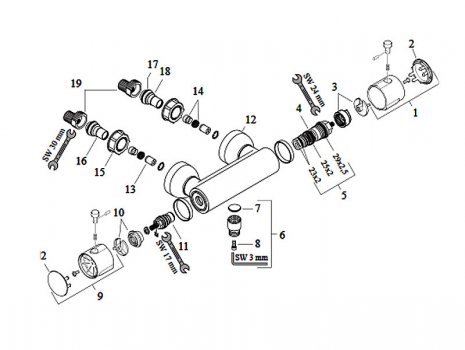 Hansgrohe Ecostat 1001 bar mixer shower - (1997-1999) (13260xxx) spares breakdown diagram