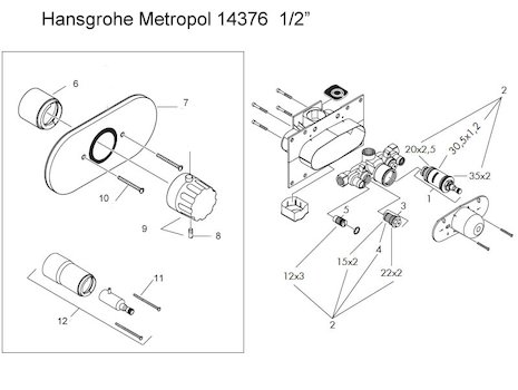 Hansgrohe Metropol 1/2" shower valve (14376) spares breakdown diagram
