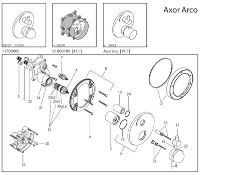 Hansgrohe Axor Arco Shower spares (11700) spares breakdown diagram