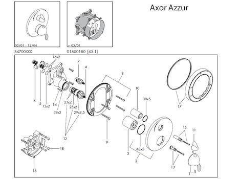 Hansgrohe Axor Azzur shower valve spares (34700) spares breakdown diagram