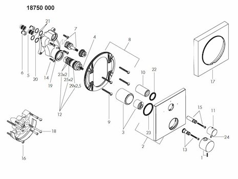 Hansgrohe Axor Massaud thermostatic bath-shower valve built in (18750000) spares breakdown diagram