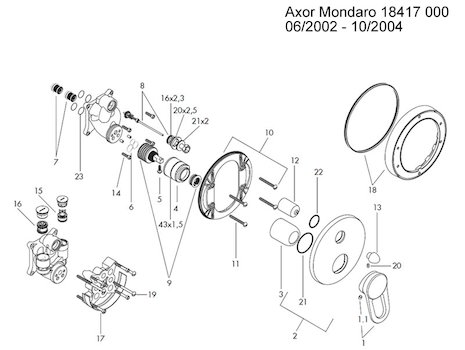 Hansgrohe Axor Mondaro bath mixer (18417) spares breakdown diagram