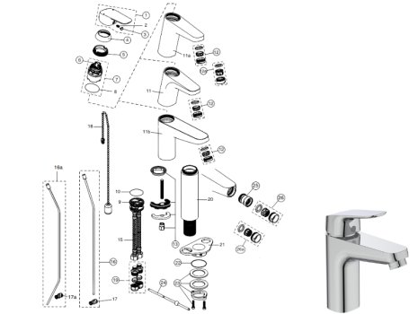 Ideal Standard Ceraflex Grande single lever basin mixer no waste (B2326AA) spares breakdown diagram