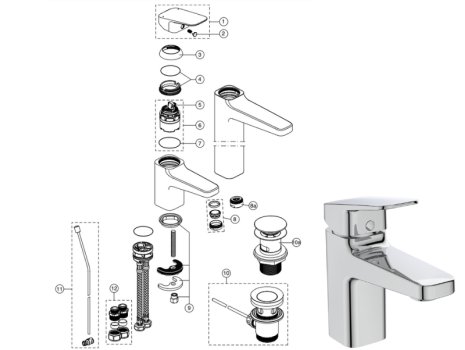 Ideal Standard Ceraplan single lever basin mixer with click waste (BD246AA) spares breakdown diagram