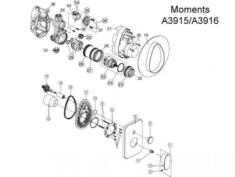 Ideal Standard Moments (A3915/A3916) spares breakdown diagram