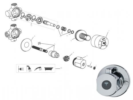 Ideal Standard2 way shower diverter for high pressure systems (A4820AA) spares breakdown diagram