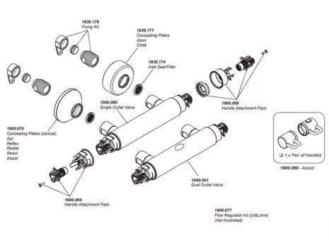 Mira Assist exposed bar shower mixer (1.1900.016) spares breakdown diagram