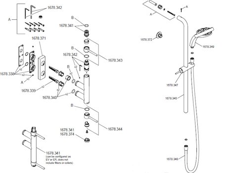 Mira Calibre EV Minimalist shower valve Chrome (1678.001) spares breakdown diagram