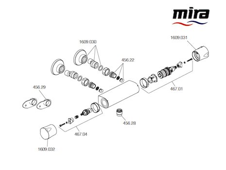 Mira Discovery Bar Mixer (1.1609.001) spares breakdown diagram