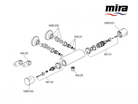 Mira Discovery bar mixer - valve only (1.1609.004) spares breakdown diagram