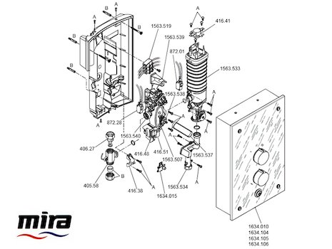 Mira Galena Thermostatic Electric Shower 9.8kW - Slate Effect (1.1634.117) spares breakdown diagram