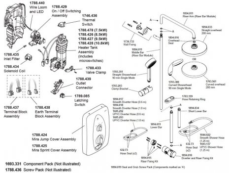 Mira Jump Dual Thermostatic Electric Shower 10.8kW - White/Chrome (1.1788.576) spares breakdown diagram