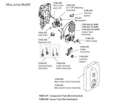 Mira Jump MK2 Multi-Fit Electric Shower 10.8kW - White/Chrome (1.1788.012) spares breakdown diagram