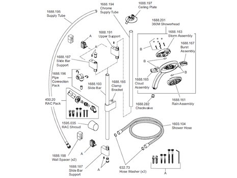 Mira Platinum Ceiling Fed Digital Shower - High Pressure (1.1666.001) spares breakdown diagram