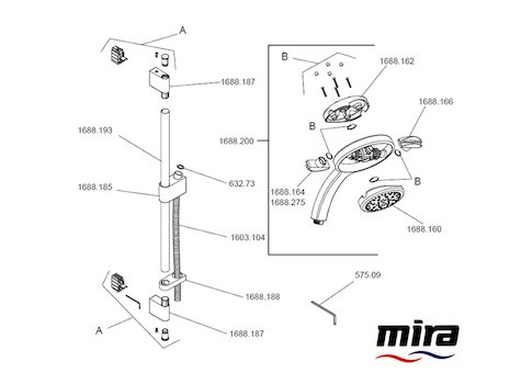 Mira 360 Classic Shower Fittings/Shower Rail Set - White/Chrome (1.1688.005) spares breakdown diagram