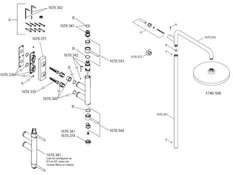 Mira Calibre ER Minimalist shower valve Chrome (1678.003) spares breakdown diagram