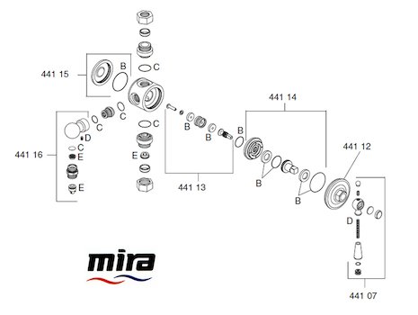Mira Montpellier Diverter spares breakdown diagram