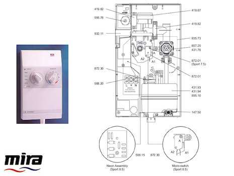 MIRA SPORT (2006-2012) ELECTRIC SHOWER SPARE PARTS