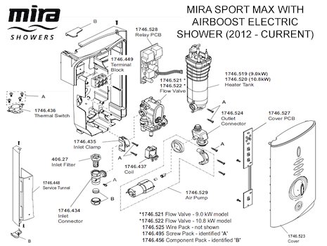 Mira Sport MAX with Airboost Electric Shower 9.0kW - White/Chrome (1.1746.007) spares breakdown diagram