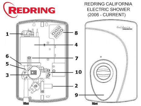 Redring California Electric Shower (2006 - Current) (53553540) spares breakdown diagram