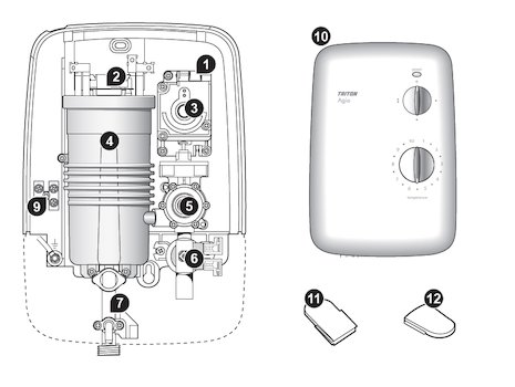 Triton Agio electric shower spares breakdown diagram