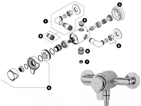 Triton Dene concentric mixer shower (UNDETHEXCM) spares breakdown diagram
