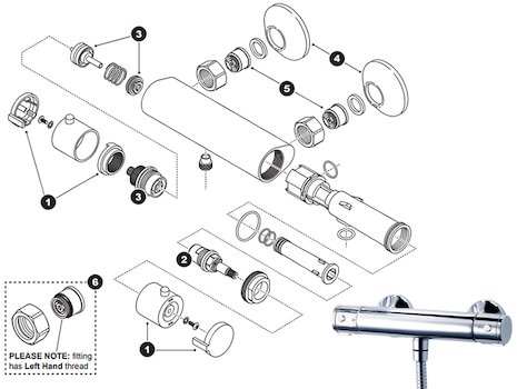 Triton Nene Cool Touch bar shower mixer spares breakdown diagram