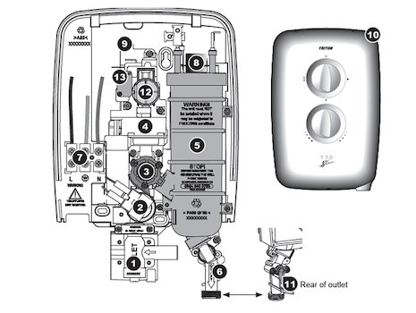 Triton T70GSi electric shower (Triton T70GSi) spares breakdown diagram
