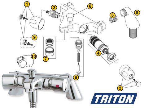 Triton Aire Bath/Shower Mixer (Aire) spares breakdown diagram