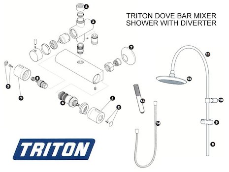 Triton Dove Bar Mixer Shower with Diverter (Dove) spares breakdown diagram