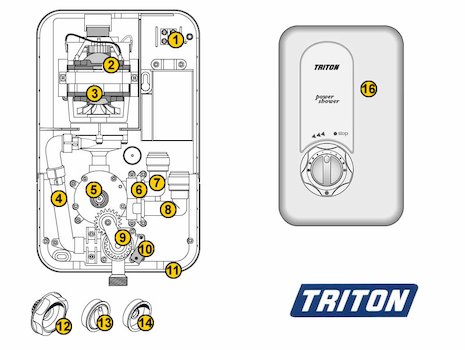 Triton Power Shower (Old style) (Power Shower) spares breakdown diagram