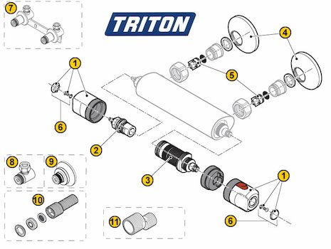 Triton Riya bar mixer shower (Riya) spares breakdown diagram