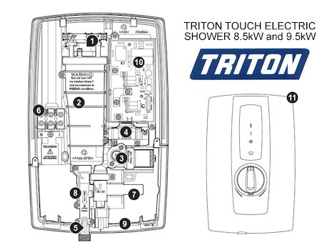 Triton Touch Electric Shower 8.5kW (Touch) spares breakdown diagram
