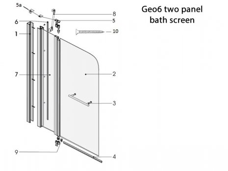 Twyford Geo6 2 panel bath screen spares breakdown diagram
