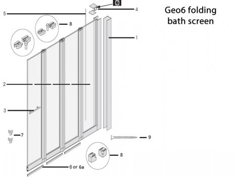 Twyford Geo6 four leaf folding bathscreen spares breakdown diagram