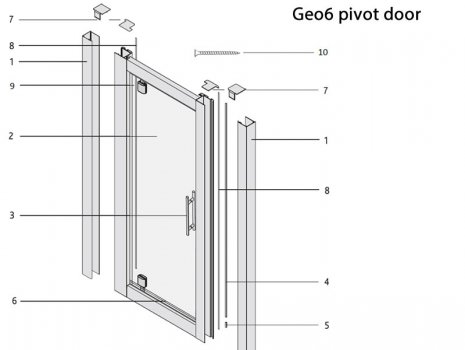 Twyford Geo6 pivot door spares breakdown diagram