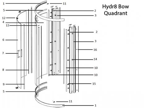 Twyford Hydr8 bow quadrant door spares spares breakdown diagram
