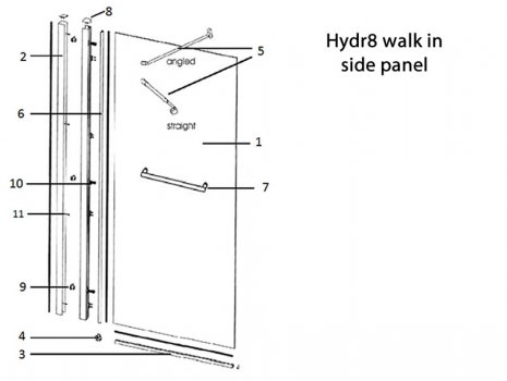 Twyford Hydr8 walk in side panel spares breakdown diagram