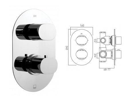 Vado Life concealed thermostatic valve with integrated diverter (LIF-148C/2-C/P) spares breakdown diagram