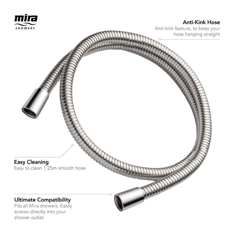 Mira Logic 1.25m metal shower hose chrome Mira 450.01 National Shower Spares