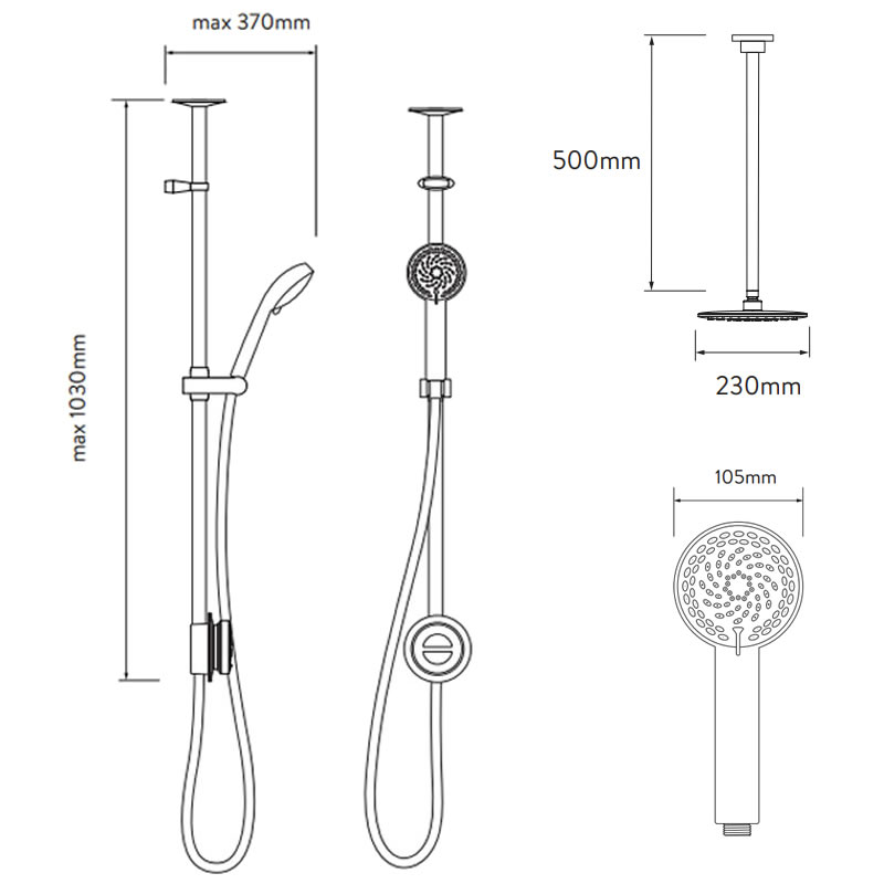 Aqualisa Quartz exposed digital shower with adjustable & fixed ceiling