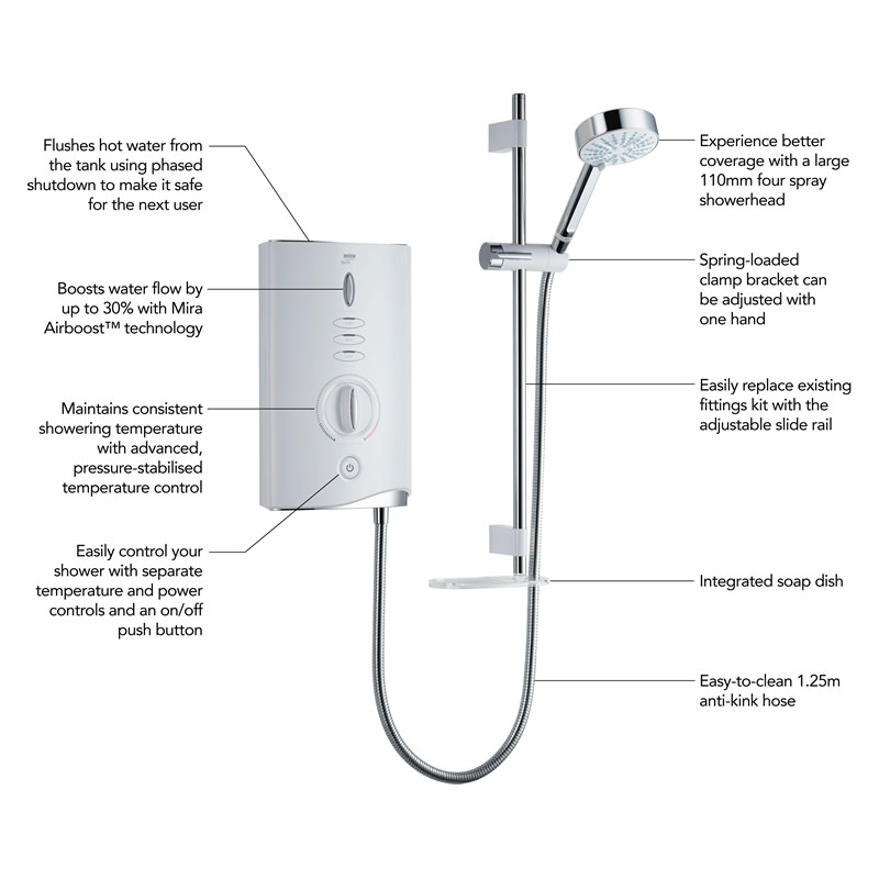 Mira Sport MAX with Airboost Electric Shower 10.8kW White Chrome