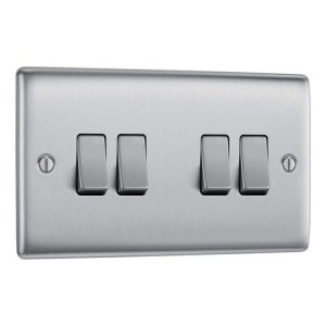 BG 10AX 4 Gang 2 Way Plate Switch - Brushed Steel (NBS44-01) - main image 1