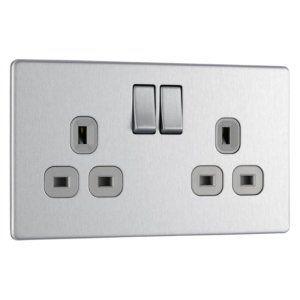 BG 13A 2 Gang Double Pole Switched Socket - Screwless Flatplate - Brushed Steel (FBS22G-01) - main image 1