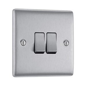 BG 2 Gang 2 Way Light Switch - Brushed Steel (NBS42-01) - main image 1