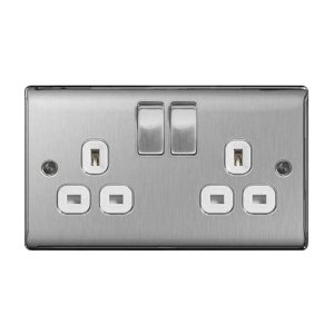BG 2 Gang Double Pole Switched Socket - Brushed Steel (NBS22W-01) - main image 1