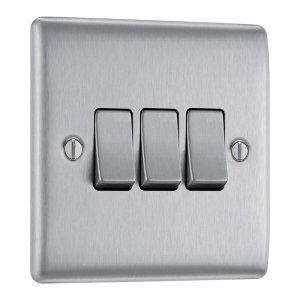 BG 3 Gang 2 Way Plate Switch - Brushed Steel (NBS43-01) - main image 1