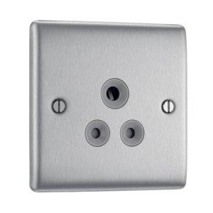 BG 5A Single Unswitched Round Pin Socket - Brushed Steel (NBS29G-01) - main image 1