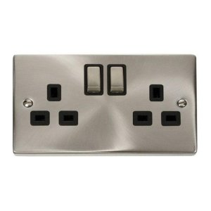 Deco 13A 2 Gang Double Switched Socket - Satin Chrome (VPSC536BK) - main image 1